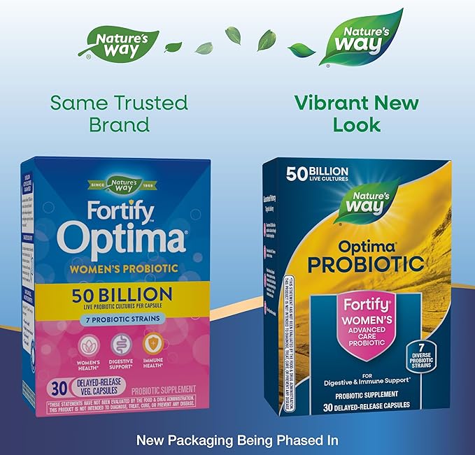 Nature's Way Fortify Optima Probiotic for Women, 50 Billion Live Cultures, 7 Strains, Supports Digestive and Immune Health*, 30 Capsules (Packaging May Vary)