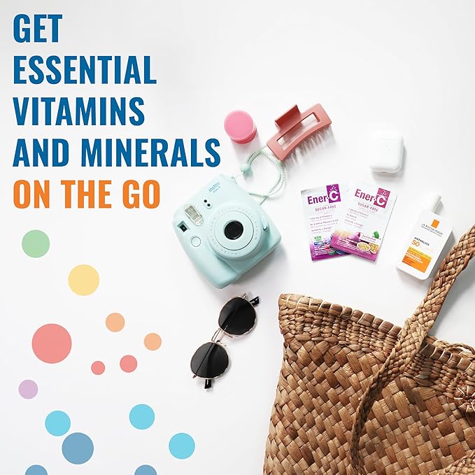 Ener-C Sugar Free Energy Orange Multivitamin Drink Mix Vitamin C 1000mg & Electrolytes - Natural Immunity Support with Real Fruit Juice Powders Non-GMO Vegan & Gluten Free - 60 Count