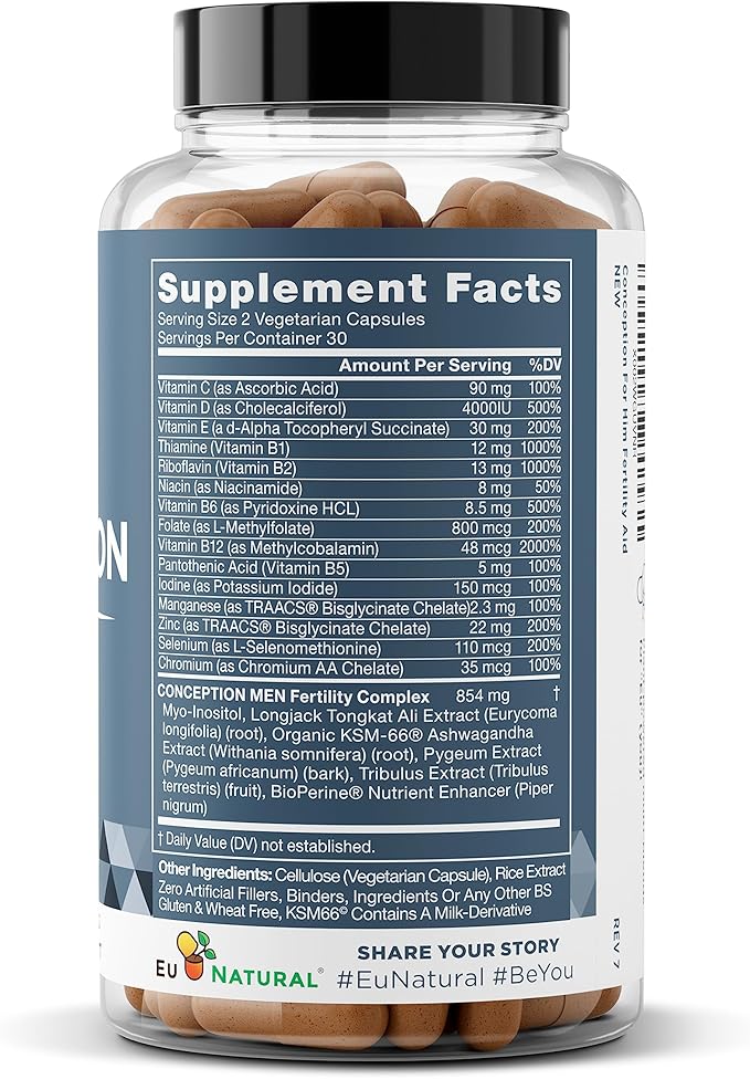 Conception For Him – Fertility Supplements for Men, Male Fertility Support & Prenatal – Optimal Sperm Count, Motility Strength – Ashwagandha, Folate Folic Acid, Magnesium, Zinc – 120 Veg Soft Capsules