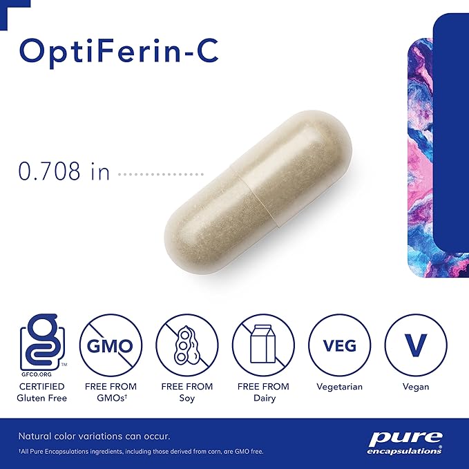 Pure Encapsulations OptiFerin-C - for Red Blood Cells & Energy - Iron Absorption Support - Energy Supplement* - Vitamin C Enriched - Gluten Free & Non-GMO - 60 Capsules