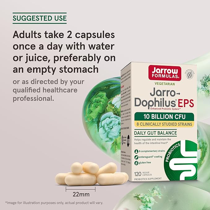 Jarrow Formulas Jarro-Dophilus EPS Probiotics 10 Billion CFU for Intestinal Tract Support, Probiotic Supplement for Gut Health for Women and Men, 120 Veggie Capsules, Up to a 60 Day Supply ,Pack of 12