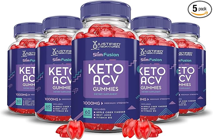 (5 Pack) Slim Fusion Keto ACV Gummies Advanced 1000MG Slimfusion Keto Gummies Formula Apple Cider Vinegar Formulated with Pomegranate Beet Juice Powder B12 Vegan Non GMO 300 Gummys