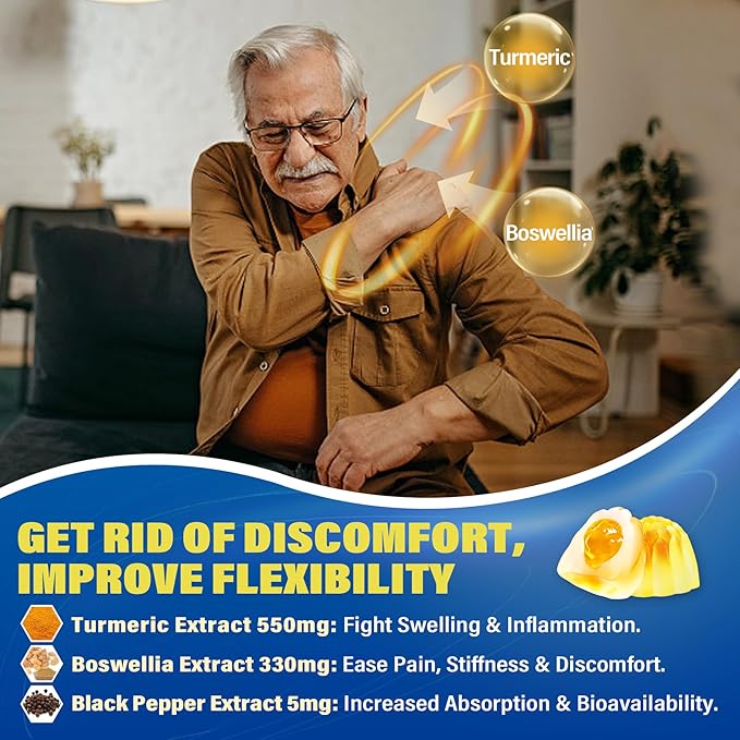Sugar Free Glucosamine Chondroitin MSM Filled Gummies 3100mg -Joint Support Supplement - Plus Turmeric, Boswellia, Hyaluronic Acid & Vitamin D3, Mobility, Comfort, Flexibility & Bone Support, 120Cts