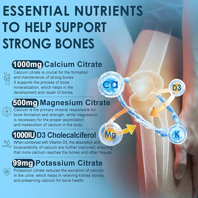 Sugar Free Calcium Citrate Gummies 1000mg with Vitamin D3, Ultimate Absorption Calcium Supplement for Women Men, Plus Magnesium, Potassium, Zinc, B6 for Bones, Muscle & Immune Health, 2Pack