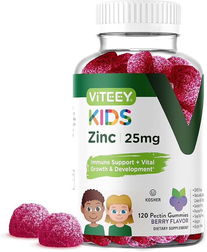 Zinc for Kids Gummies, 25mg - Immune Support for Kids & Teens - Powerful Natural Antioxidant, Kids Zinc Vitamin Supplement - Vegan, Gelatin Free, Gluten Free - Tasty Chewable Berry Flavor Gummy