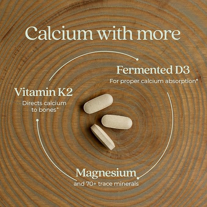 New Chapter Calcium Supplement - Bone Strength Organic Calcium with Magnesium, Vitamin D3+K2, 70+ Trace Minerals for Bone Health, Gluten Free, Easy to Swallow Slim Calcium Tablets - 120 Count