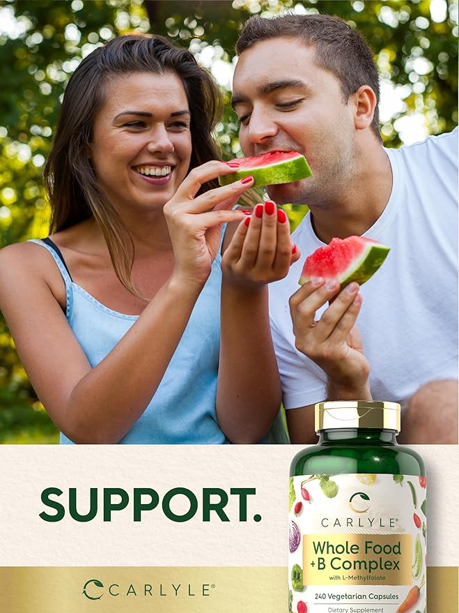Carlyle B Complex with Whole Food Blend Formula | 240 Capsules | Plus L-Methylfolate | Non-GMO & Vegetarian Supplement