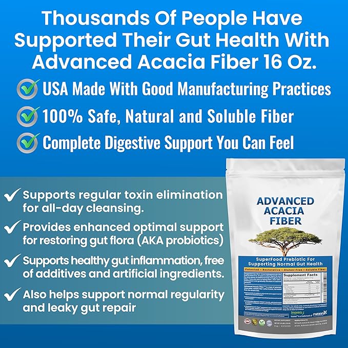Advanced Acacia Fiber Powder 16oz Soluble Fiber Leaky Gut Repair Powder. Natural Fiber Supplement Powder for Gut Health, Regularity, Digestive Rejuvenation