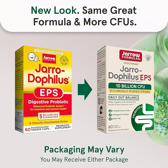 Jarrow Formulas Jarro-Dophilus EPS Probiotics 10 Billion CFU for Intestinal Tract Support, Probiotic Supplement for Gut Health for Women and Men, 60 Veggie Capsules, Up to a 30 Day Supply