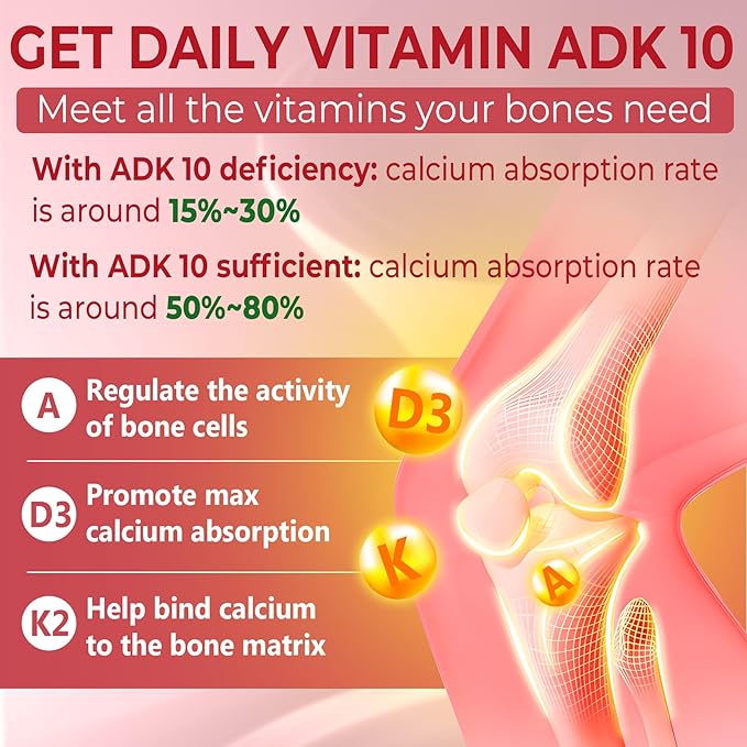 Vitamin A D3 K2 Gummies 5000IU / 10,000 IU D3 with Calcium Magnesium Zinc, ADK 10 Vitamin Supplement K2 MK-7 500mcg for Calcium Absorption, Increase Bone Density, Muscle, Teeth, Immune Health, 2Packs
