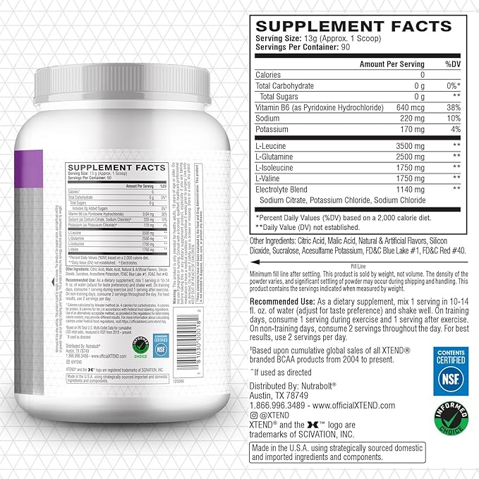 Xtend XTEND Original BCAA Powder 7g BCAA and 2.5g L-Glutamine, Sugar Free Post Workout Muscle Recovery Drink with Amino Acids for Men & Women, 90 Servings