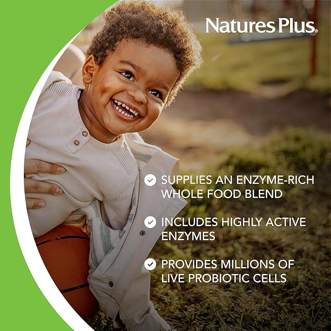 NaturesPlus Animal Parade Tummy Zyme Children’s Chewable, Tropical Fruit Flavor - 90 Animal-Shaped Tablets - Contains Live Probiotics - Vegetarian, Gluten Free, Sugar Free - 90 Servings