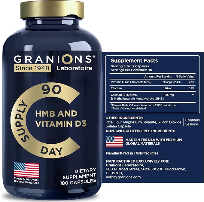 Vitamin D3 HMB Supplements - 1000 MG HMB Pre Workout and Recovery - 90 Servings