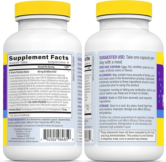 InnovixLabs Multi Strain Probiotics for Women & Men - Probiotic Supplement - 50 Billion CFU - Gut Health, Immune Support, Digestion, Lactobacillus Acidophilus, Prebiotics and Probiotics, 60 Capsules
