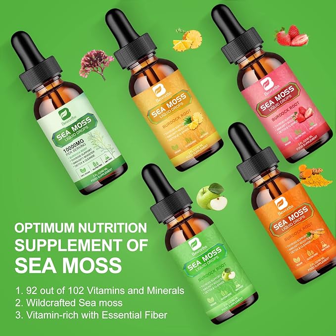 Sea Moss Liquid Drops - Organic Irish Sea Moss Gel with Burdock Root, Vitamin C, B12, 3000mg Seamoss Gel Supplement for Immune, Joint, Detox Cleanse & Digestive Support - 2 Fl Oz