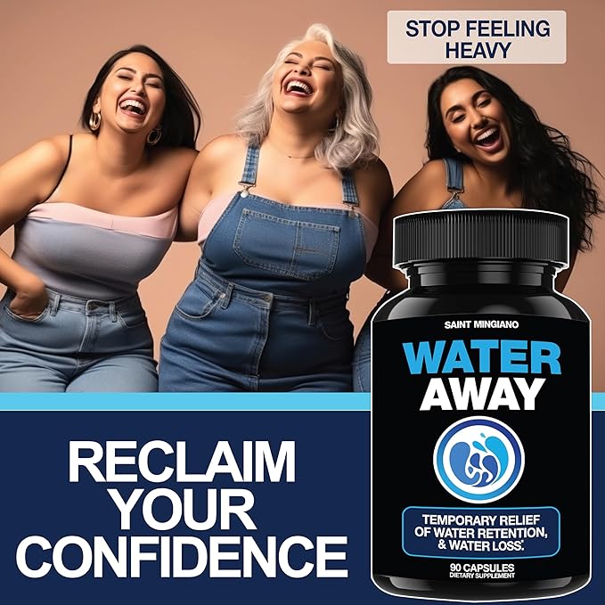 Water Away - Water Retention and Flushing, Aids in Water Relief & Water Loss for Swollen Ankles Feet, Legs or Bloating - Fast Acting Water Away Pills for Women and Men (90 Capsules)