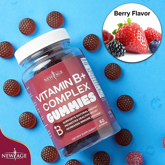 NEW AGE Vitamin B Complex Gummies with Vitamin B3, B6, & B12 – with Biotin, Folic Acid & Vitamin C – Gluten-Free, Vegan, Made in The USA! (120 Count (Pack of 2))