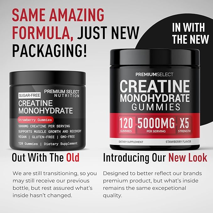 Creatine Gummies for Men & Women 5g Sugar Free - 120 Chewable Creatine Monohydrate Gummies for Muscle Strength, Muscle Builder, Energy Boost, Booty Gain, Pre-Workout & Recovery Supplement Gummy Chews