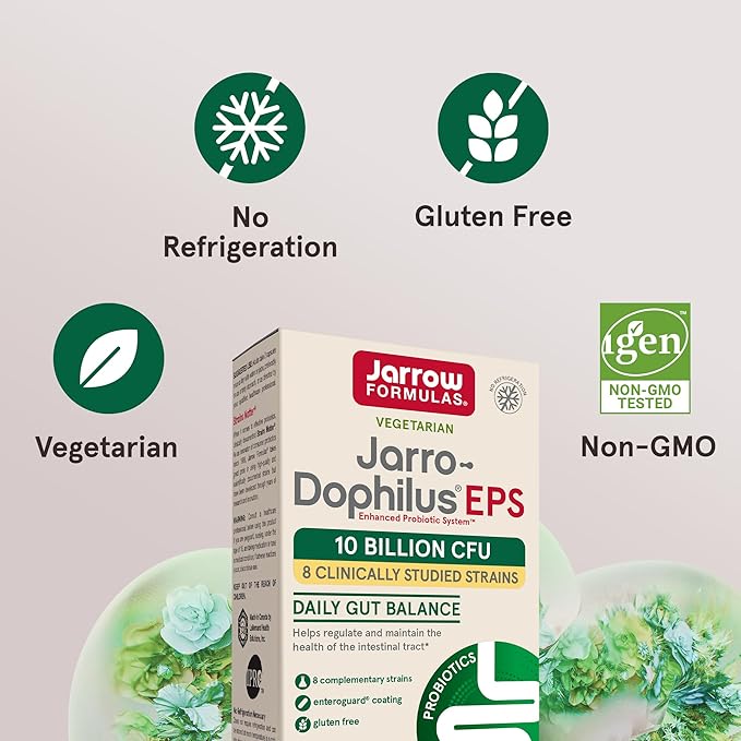 Jarrow Formulas Jarro-Dophilus EPS Probiotics 10 Billion CFU for Intestinal Tract Support, Probiotic Supplement for Gut Health for Women and Men, 60 Veggie Capsules, Up to a 30 Day Supply
