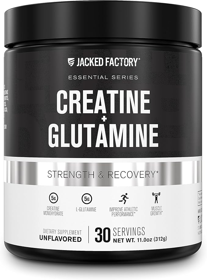 Creatine + Glutamine - Creatine Supplement with L-Glutamine for Muscle Recovery, Muscle Growth, Increased Strength, Enhanced Energy Output, and Gut Health - 30 Servings, Unflavored