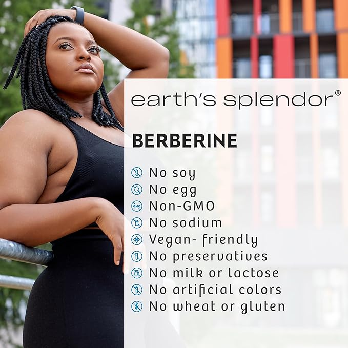Earth's Splendor Berberine 500mg Capsules, Dietary Supplement, Supports Sugar Metabolism (120ct Bottle, 2 Month Supply) Non-GMO, Vegan-Friendly