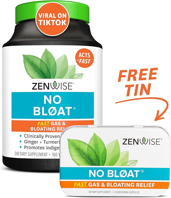 Zenwise Health NO Bloat Probiotics for Women and Men Digestive Health with Ginger, Dandelion, and Lactase, Digestive Enzymes for Gas and Bloating Relief - Vegan Water Retention Pills - 160 CT