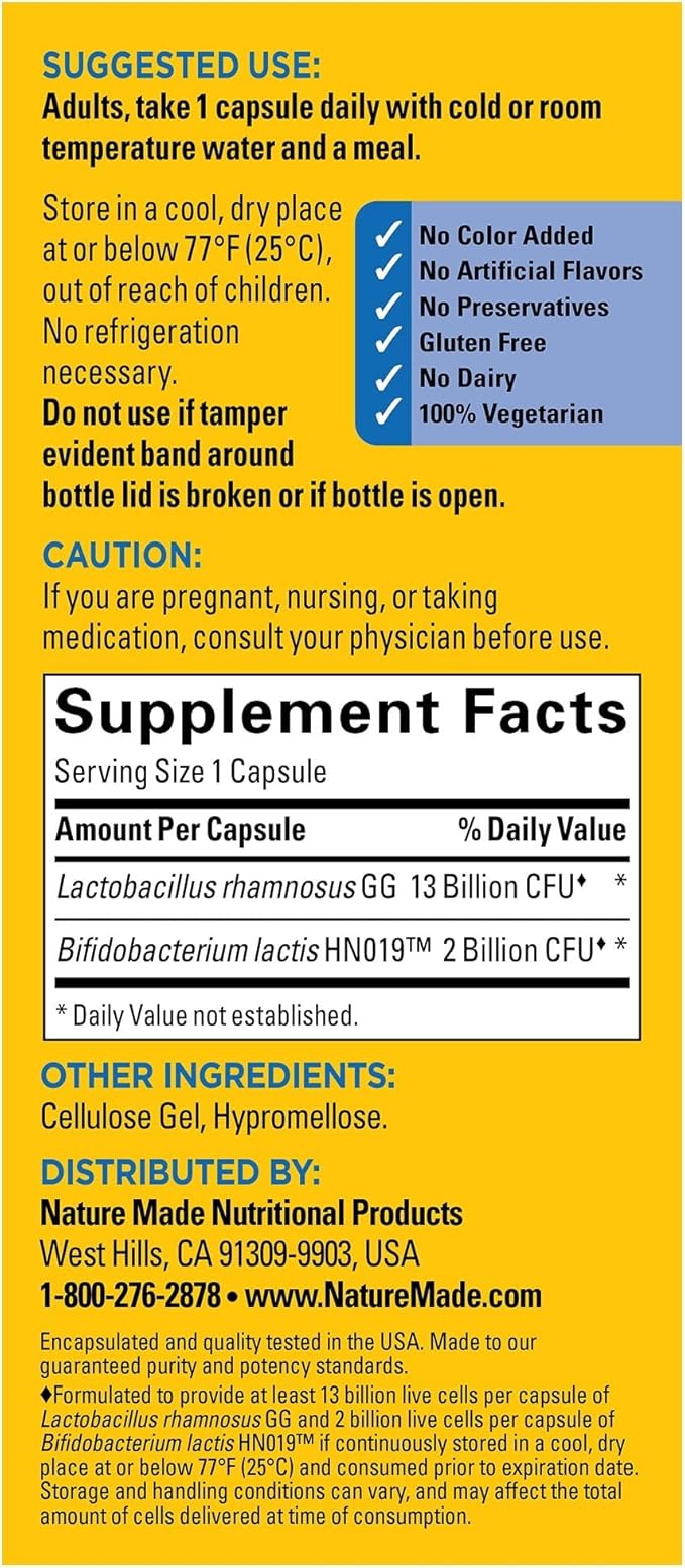 Nature Made Digestive Probiotics Advanced Dual Action, Probiotics for Women and Men, 30 Probiotic Capsules, 30 Day Supply