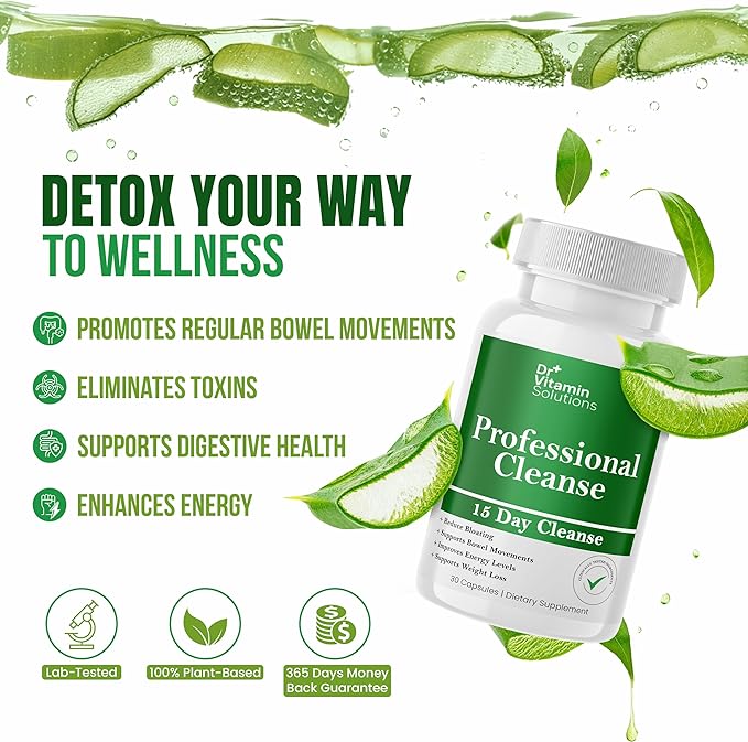 Dr Vitamin 15 Day Cleanse Gut Support - Detox Cleanse for Weight Management - All Natural Colon Cleanser for Bloating and Constipation Relief - Extra Calorie Loss with Healthy Probiotics - 60 Capsules