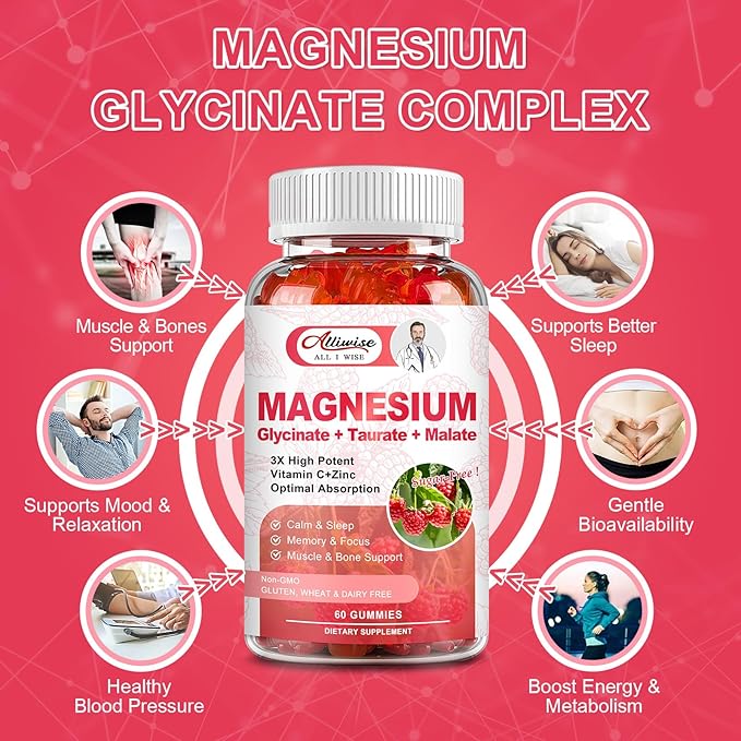 Magnesium Glycinate Gummies 500mg, Magnesium Glycinate for Adults&Kids Sugar-Free,Magnesium Complex w/Taurate,Malate, Calcium, COQ10 for Sleep & Relaxation, Calm,Brain, Muscle,Non-GMO, Vegan
