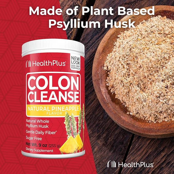Health Plus Colon Cleanse Digestive Support | Natural Sweetener without Artificial Flavors | Daily Fiber for Toxin Elimination To Reduce Bloating | Pineapple Flavor | 9 Ounces, 36 Servings