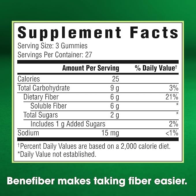 Benefiber Prebiotic Fiber Supplement Gummies for Digestive Health, Assorted Fruit Flavor - 81 Count