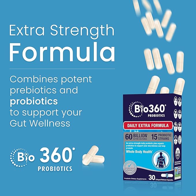 Extra Strength Probiotic for Digestive Health and Immune Support, 60 Billion CFU & 15 Strains, Gut Health Probiotics for Men and Women Supports Occasional Constipation, Diarrhea, Gas & Bloating, 60CT