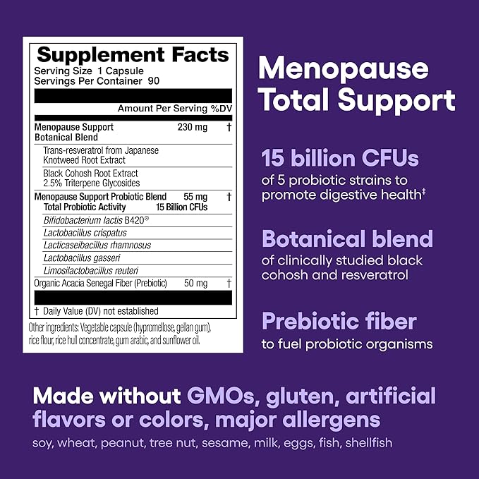 Physician's CHOICE Menopause Probiotic Supplement for Women - Supports Hormone Balance, Hot Flashes, Night Sweats, Weight Management, Bloating & Gut Health - with Black Cohosh, Resveratrol+ - 90ct