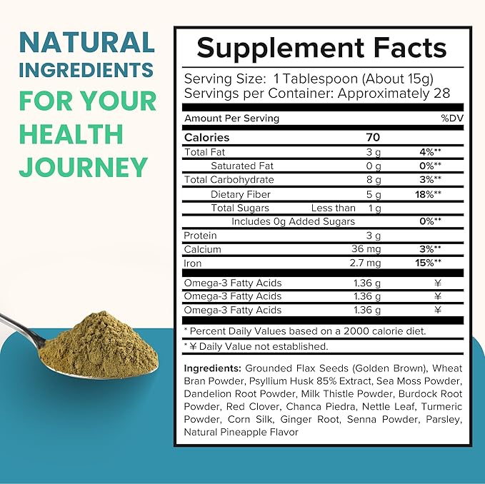 Atlantic Naturals Sea Moss 7 Day Detox Liver, Gallbladder & Kidney Cleanse - Support with Dandelion Root, Milk Thistle, Burdock Root, Red Clover, Chanca Piedra - Pineapple Flavor Drink Mix (14 oz)