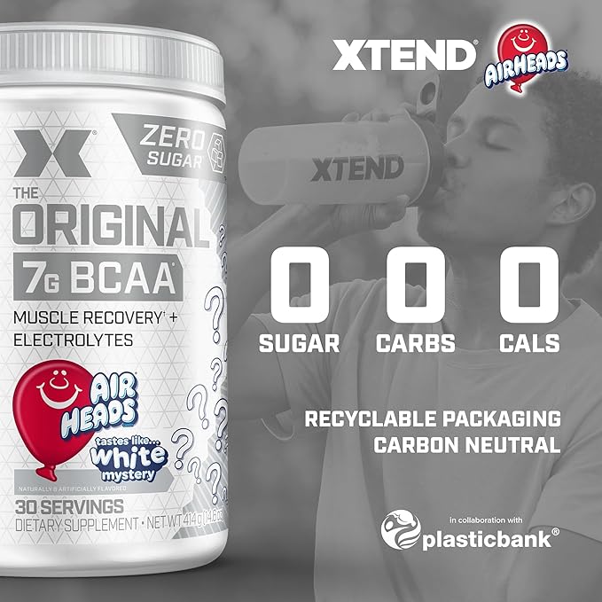 Xtend XTEND Original BCAA Powder Airheads Candy Flavor, 7g BCAA and 2.5g L-Glutamine, Sugar Free Post Workout Muscle Recovery Drink with Amino Acids for Men & Women, 30 Servings