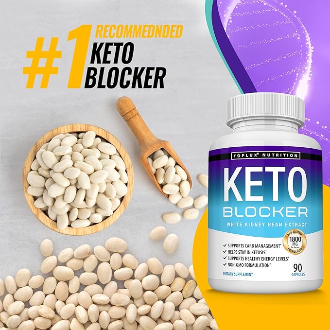 Toplux Keto Blocker Pills White Kidney Bean Extract - 1800 mg Natural Ketosis, Support Keto Diet, for Men Women, 90 Capsules, Supplement