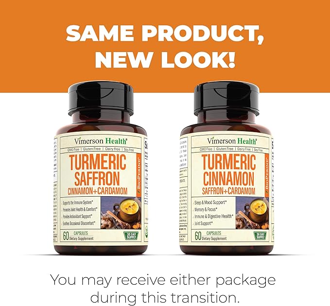 Turmeric Saffron Supplements with Cinnamon & Cardamom - Antioxidant Joint Support Supplement Contains Turmeric Curcumin with Black Pepper for Mood, Memory, Eye Health & Well-Being (Pack of 2)