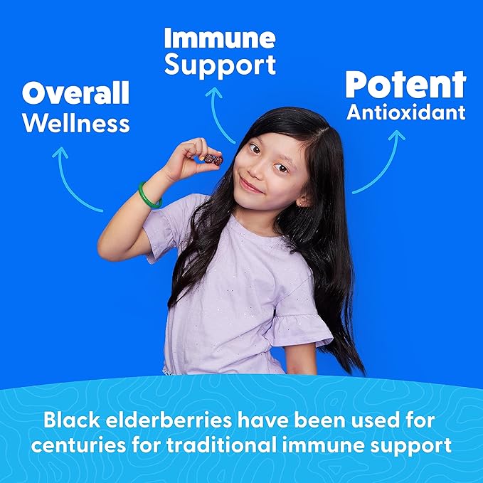Feel Great Kids Elderberry Gummies with Zinc and Vitamin C | Kids Immune Support Sambucus Elderberry Gummies | Berry Flavored Vegan Kids Multivitamins | 90 Day Supply