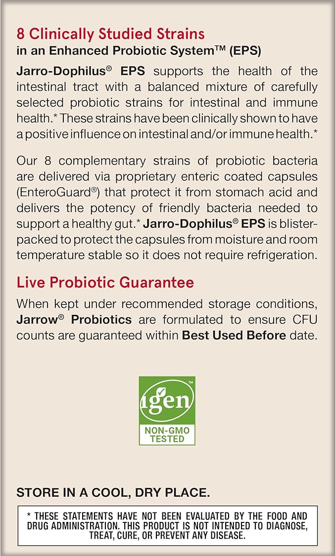 Jarrow Formulas Jarro-Dophilus EPS Probiotics 10 Billion CFU for Intestinal Tract Support, Probiotic Supplement for Gut Health for Women and Men, 120 Veggie Capsules, Up to a 60 Day Supply ,Pack of 12