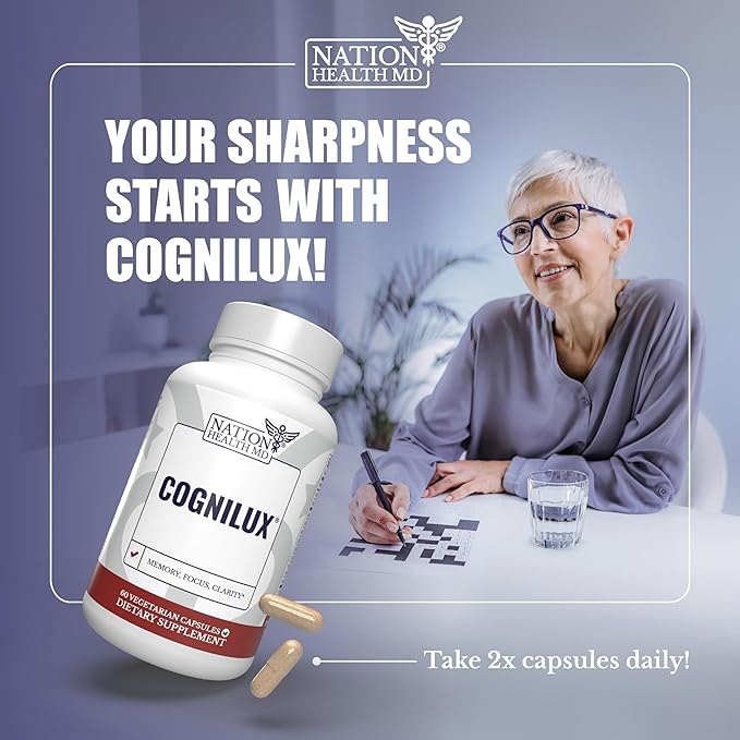 Cognilux - Brain Supplements for Memory and Focus - Nootropic Focus Supplement with Niacin, Vitamin B6, GABA and More - Memory Supplement for Brain, Brain Health, 60 Capsules