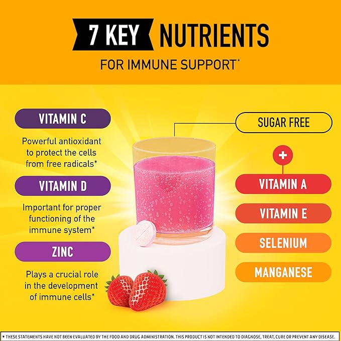 Airborne 1000mg Vitamin C with Vitamin D & Zinc, SUGAR FREE Multivitamin Immune Support Supplement, Antioxidants Vitamins A C & Vitamin E, 30 Effervescent Tablets, Very Berry Flavor