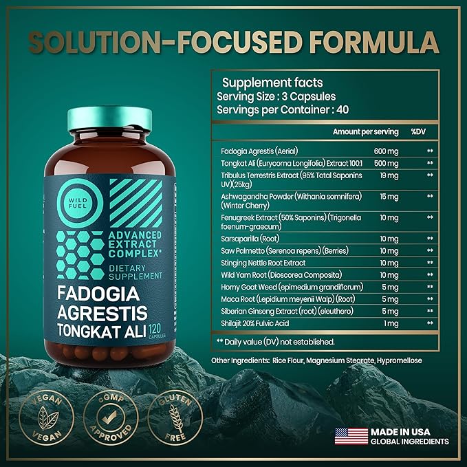 Fadogia Agrestis and Tongkat Ali Supplement - Fadogia Agrestis 600mg, 500mg Tongkat Ali Muscle and Strength Support - Longjack Tongkat Ali for Men plus Ashwagandha Maca Fenugreek Complex - 120 Caps