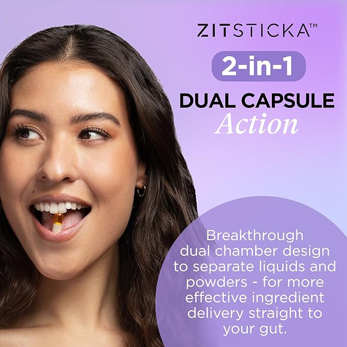 ZitSticka Vitamin Acne Supplement for Cystic Acne w/ 30 Natural Caps for Women and Men, Supplements for Hormonal Support, Skin Clarity, Dark Spots - Dermatologist Tested (After Hours Ceramides)