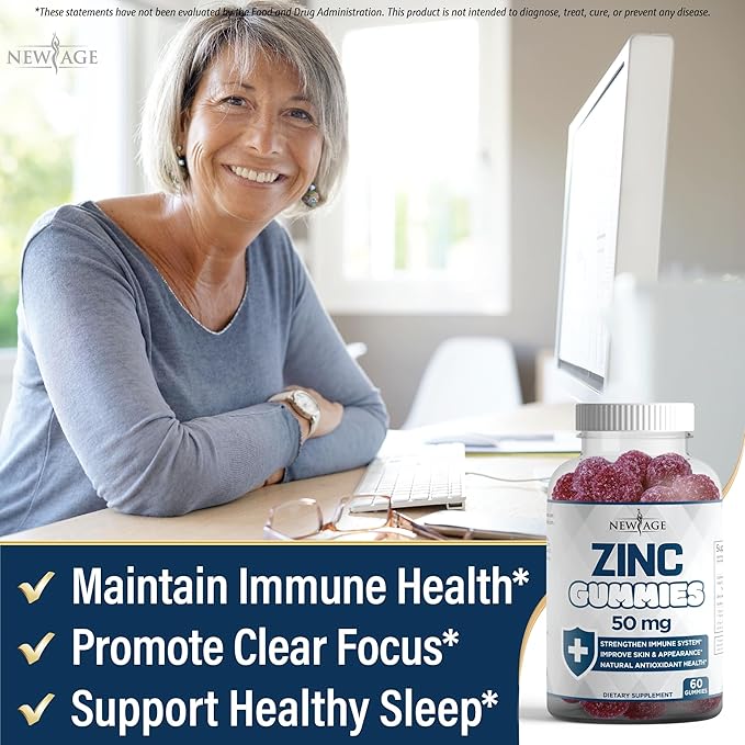NEW AGE Zinc Gummies - 50mg High Immune Booster Zinc Supplement, Immune Defense, Powerful Natural Antioxidant, Non-GMO 180 Count (Pack of 3)
