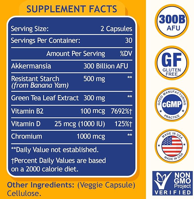 GLP-1 Supplement, 300 Billion AFU Akkermansia Probiotic - Live Akkermansia for GLP-1, Akkermansia Muciniphila for Women & Men, Enhances Gut Digestive Lining Function, Digestive, Gut, Immune, 120 Caps