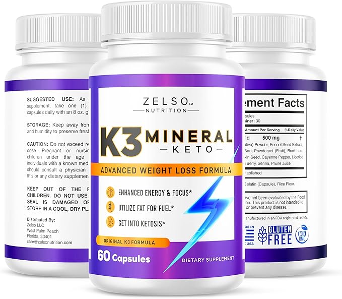 ZELSO (2 Pack) K3 Mineral Pills - K3 Salt Mineral, Vitamin + K3 Capsules Supplement - 2 Months Supply
