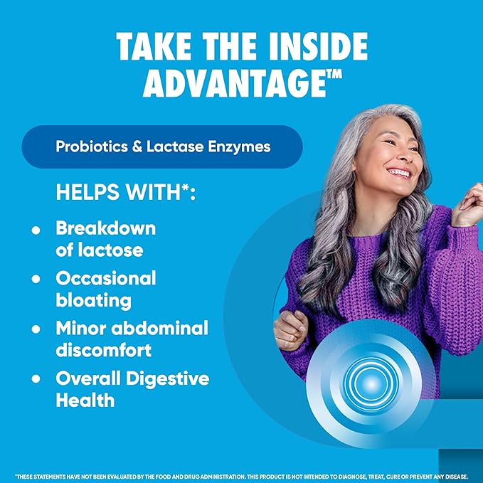 Digestive Advantage Probiotics + Lactase Digestive Enzymes For Digestive Health, Daily Probiotics For Women Men Occasional Bloating, Lactose Breakdown, Minor Abdominal Discomfort, Immune Support, 96ct