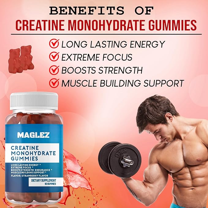 Creatine Monohydrate Gummies for Men & Women (2g/Gummy) Creatine Chews, Creatine Gummies,for Strength and Muscle Builder, Workout Recovery,Anaerobic Endurance,Vegan Creatine, Gluten-Free,No Bloating