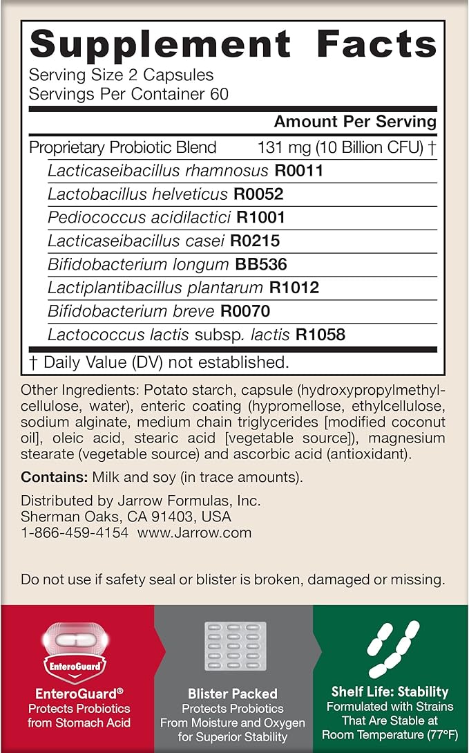 Jarrow Formulas Jarro-Dophilus EPS Probiotics 10 Billion CFU for Intestinal Tract Support, Probiotic Supplement for Gut Health for Women and Men, 120 Veggie Capsules, Up to a 60 Day Supply ,Pack of 12