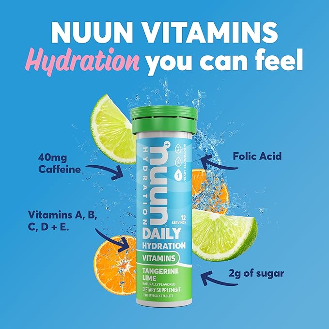 Nuun Tangerine Lime Flavored Vitamin Drink, No Artificial Sweetener, 12 Tablets (Pack Of 8)
